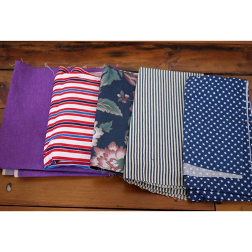 5 Vintage Stars Striped Damask Cotton Upholstery Cutter Fabric Quilting Pieces